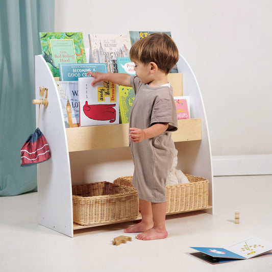 Forest Book Case - White and Beige Wooden Preschool Bookcase