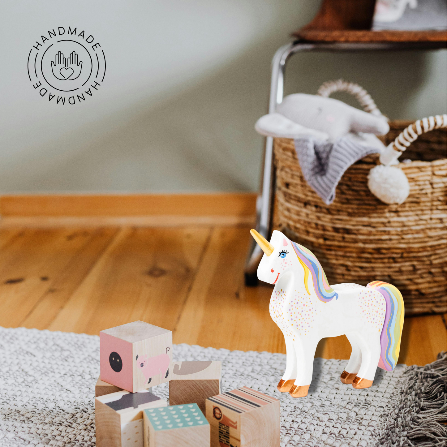 Wooden Unicorn Figure - Rainbow Unicorn Figure for Imaginative Play