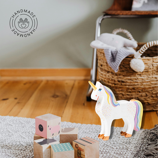 Wooden Unicorn Figure - Rainbow Unicorn Figure for Imaginative Play