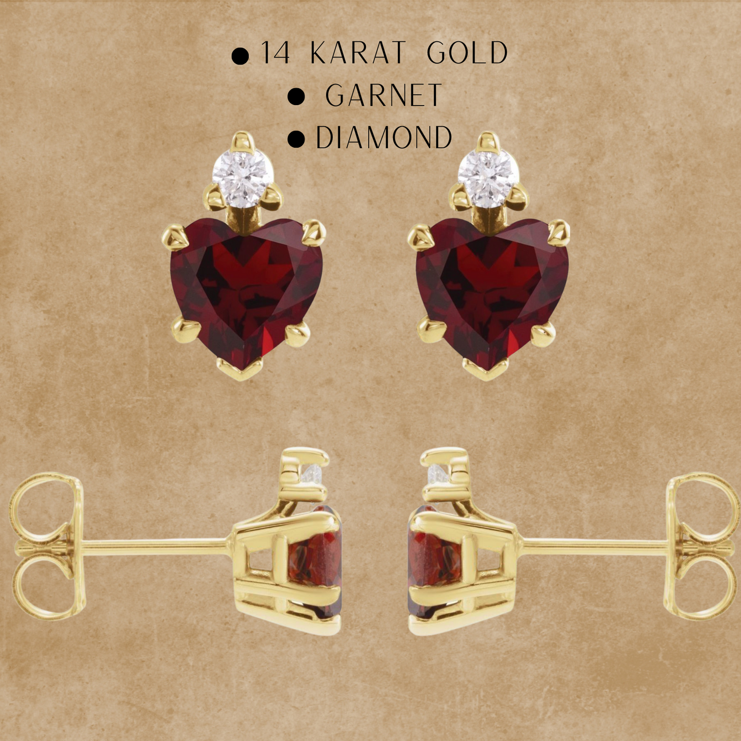 Deepest Love Studs - Real Gold & Garnet Stud Earrings