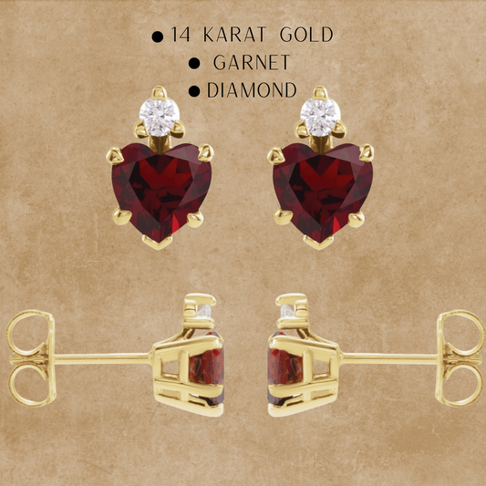 Deepest Love Studs - Real Gold & Garnet Stud Earrings
