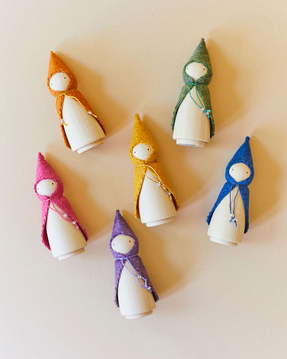 Wooden Gnome with Green Beaded Cloak