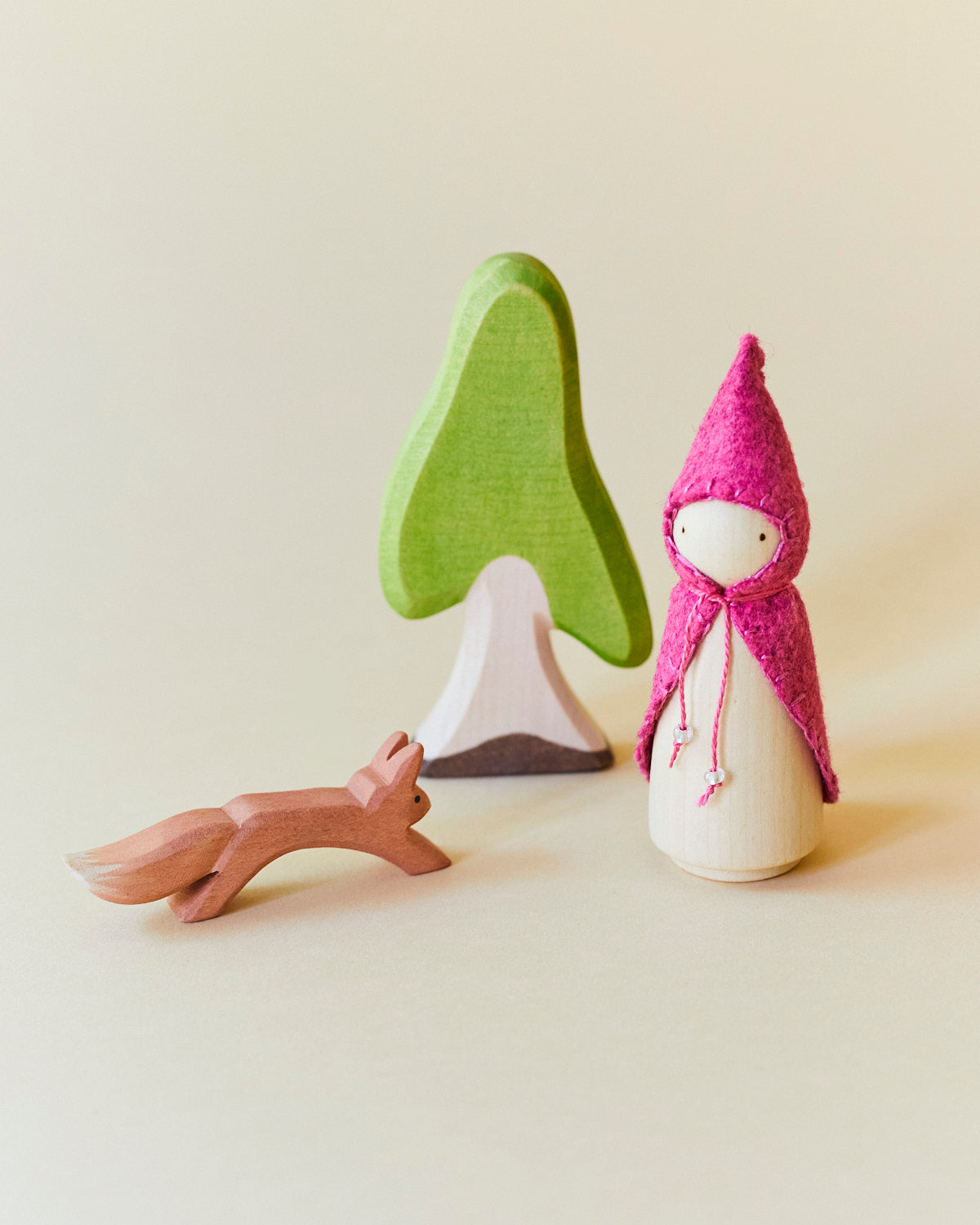 Wooden Gnome with Pink Cloak