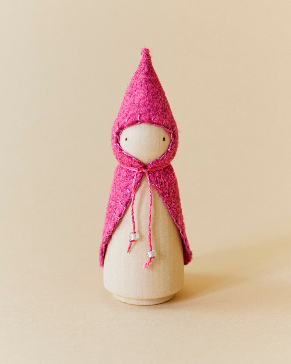 Wooden Gnome with Pink Cloak