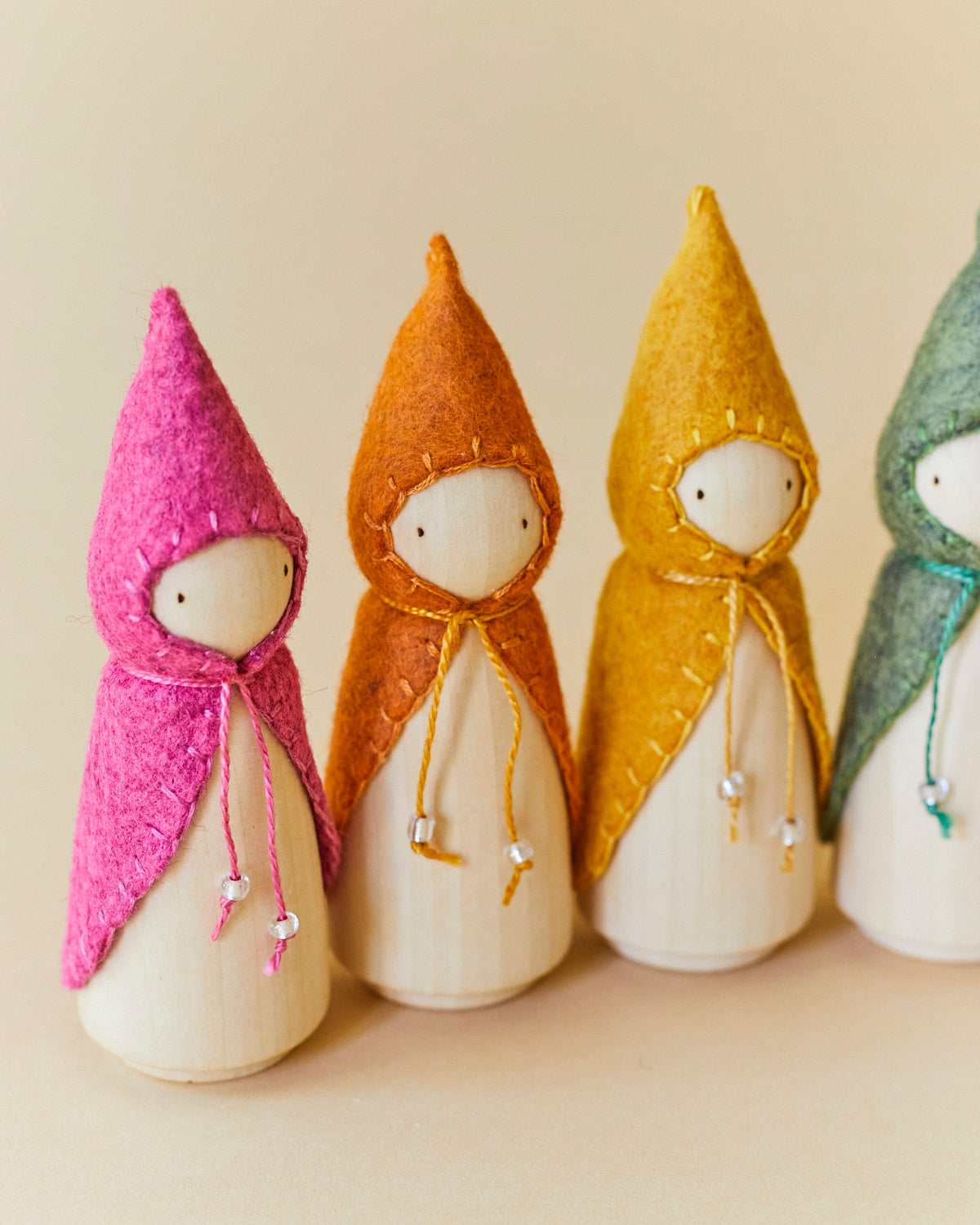 Rainbow Wooden Gnome with Cloaks Set - Full Sized Set of Six
