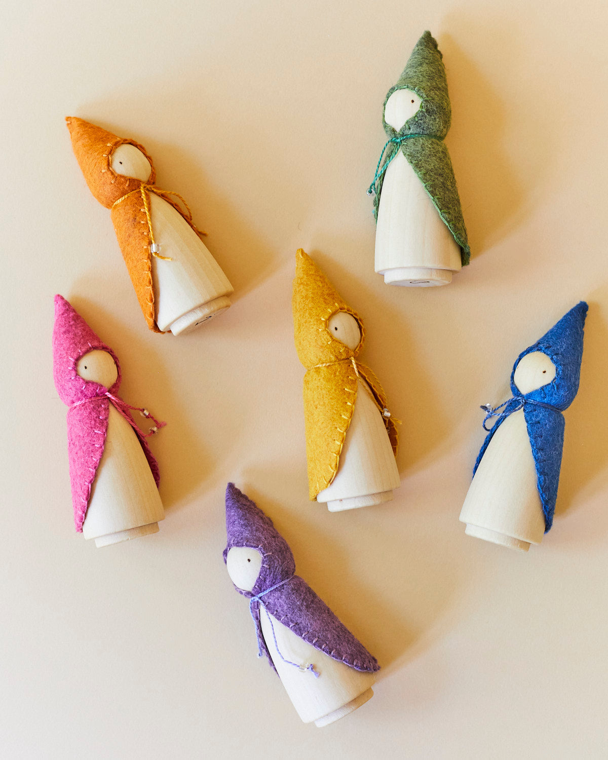 Rainbow Wooden Gnome with Cloaks Set - Full Sized Set of Six