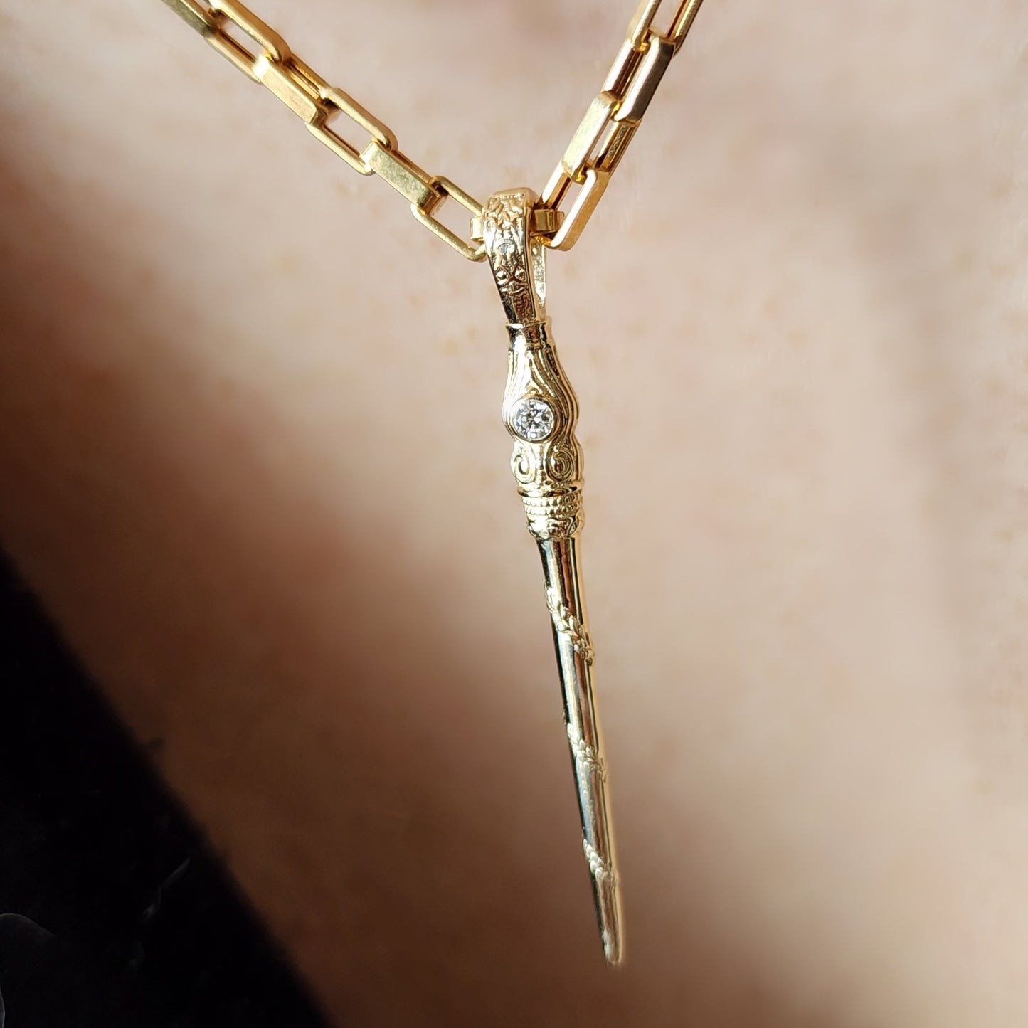 Vine Wand Pendant - Magical Golden Wand Charm