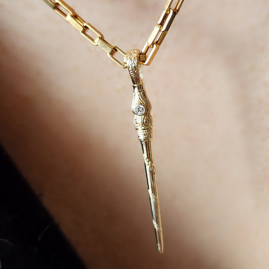 Vine Wand Pendant - Magical Golden Wand Charm