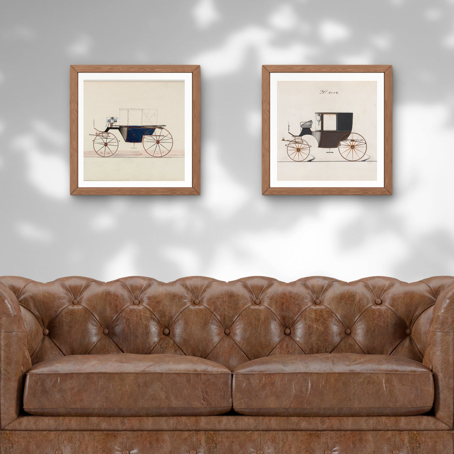 Vintage Moody Wall Art Hand-Sketched Vehicle Design, Set of Two