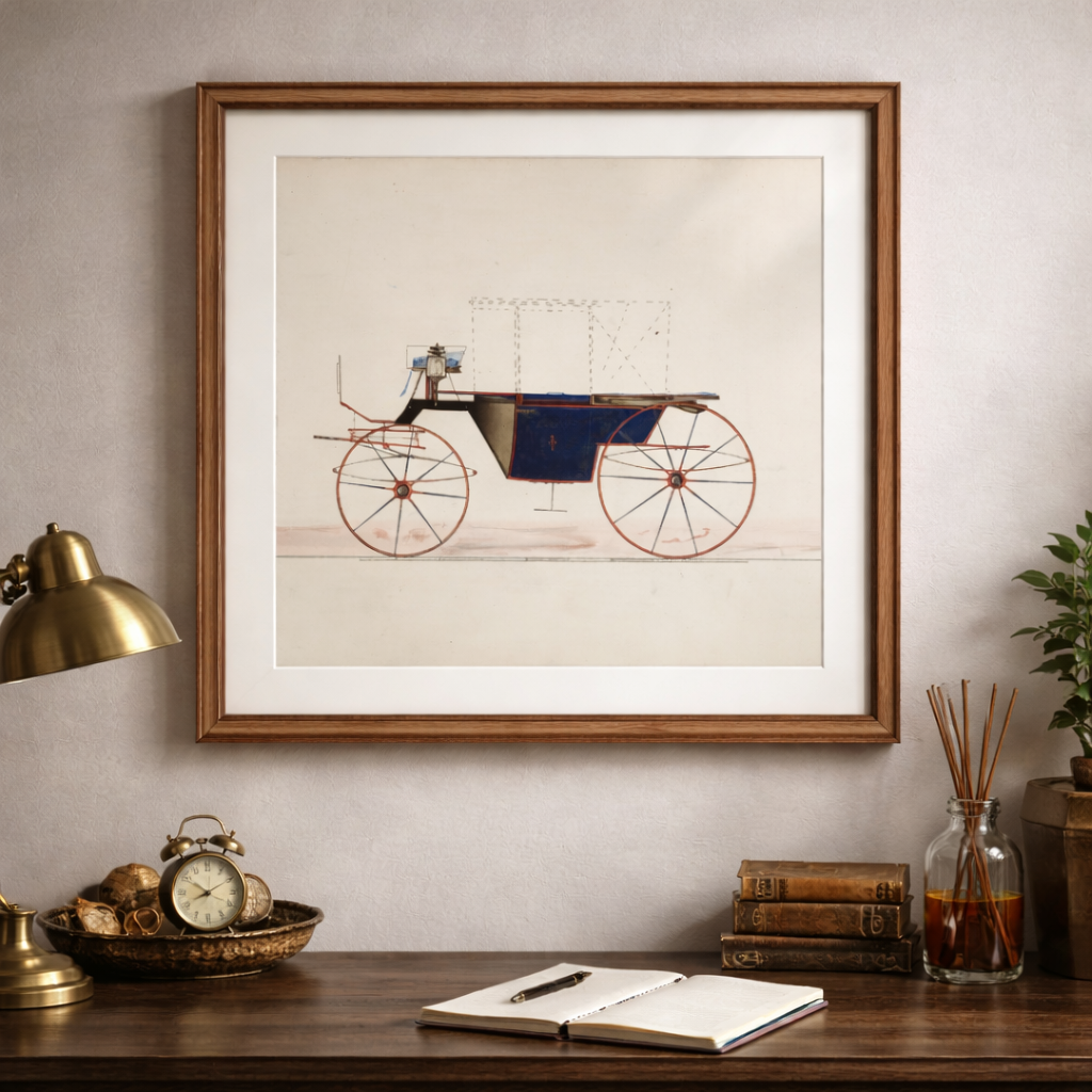 Vintage Car Men's Wall Art- Feat. Hand Drawn Sketch from Late 18th Century