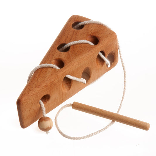 Handmade Wooden Toddler Lacing Toy - Cheese