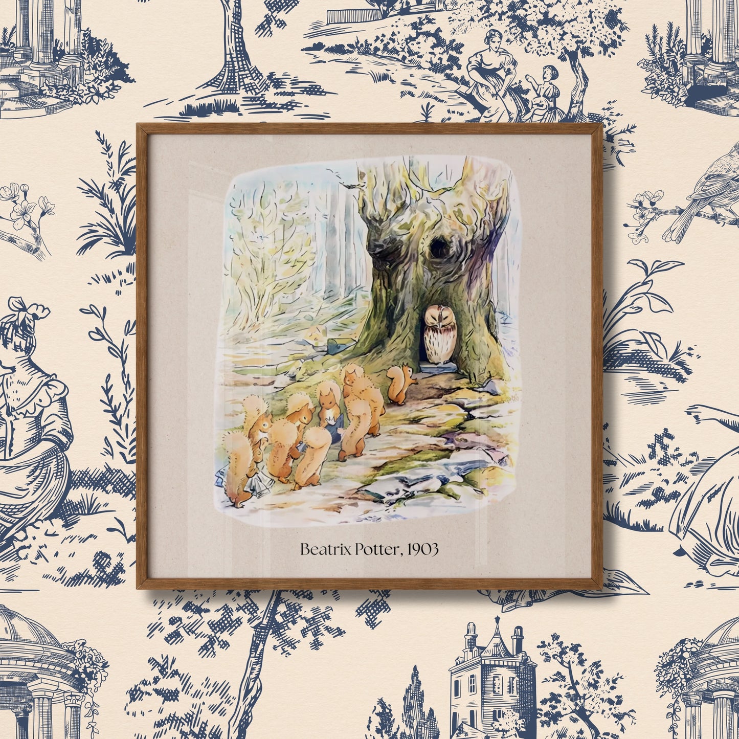 Children's Wall Art Vintage Style, Feat. Beatrix Potter Illustration Owl Island