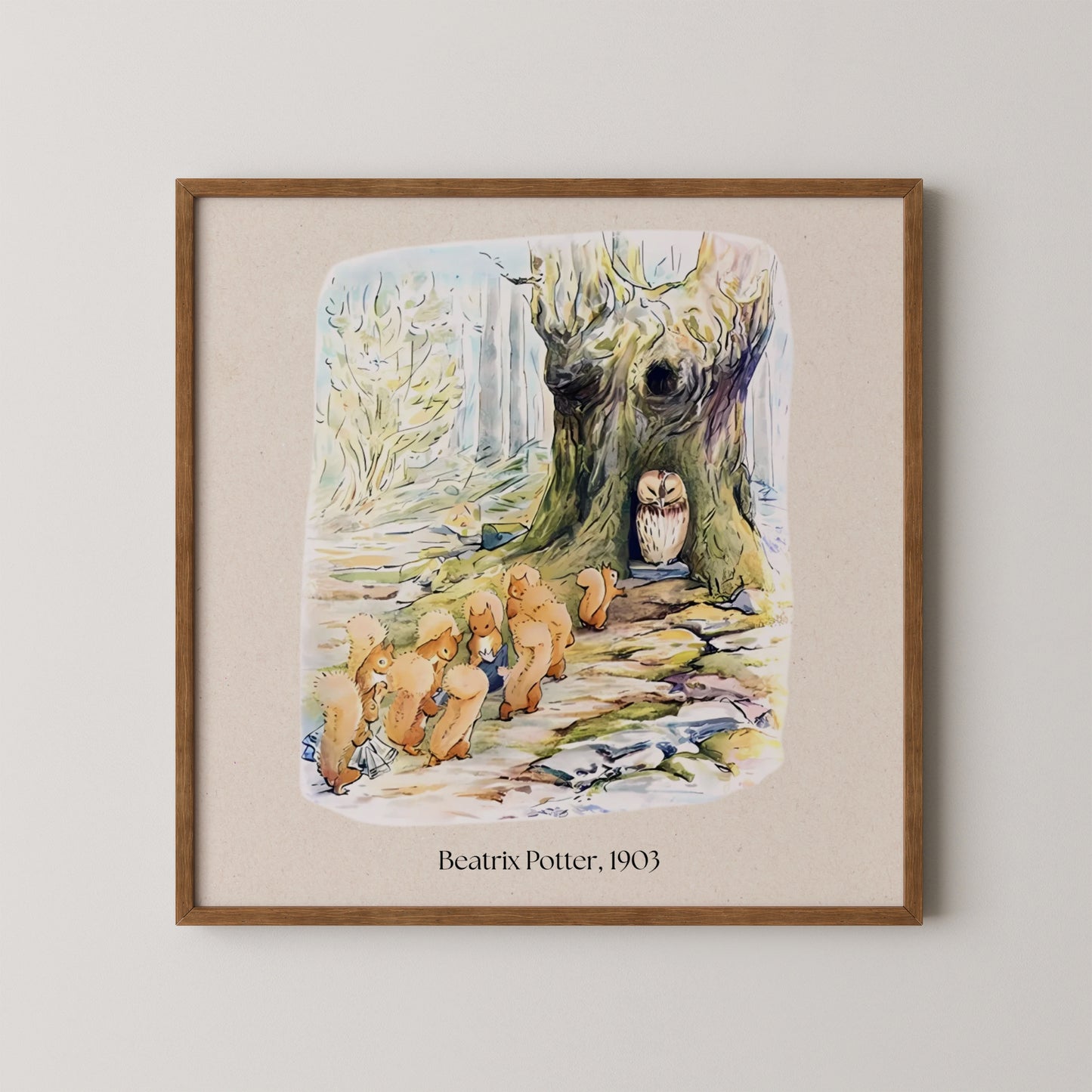 Children's Wall Art Vintage Style, Feat. Beatrix Potter Illustration Owl Island