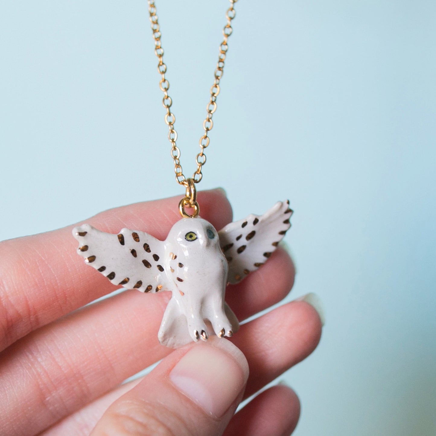Snowy Owl Necklace with Gold Luster Accents