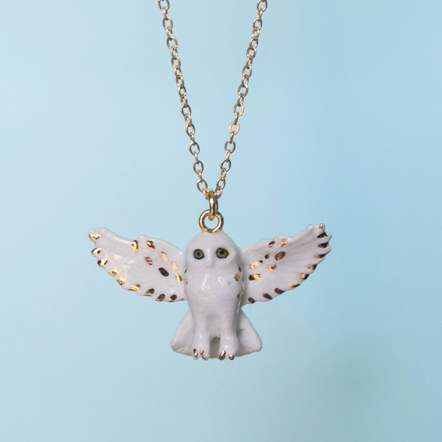 Snowy Owl Necklace with Gold Luster Accents