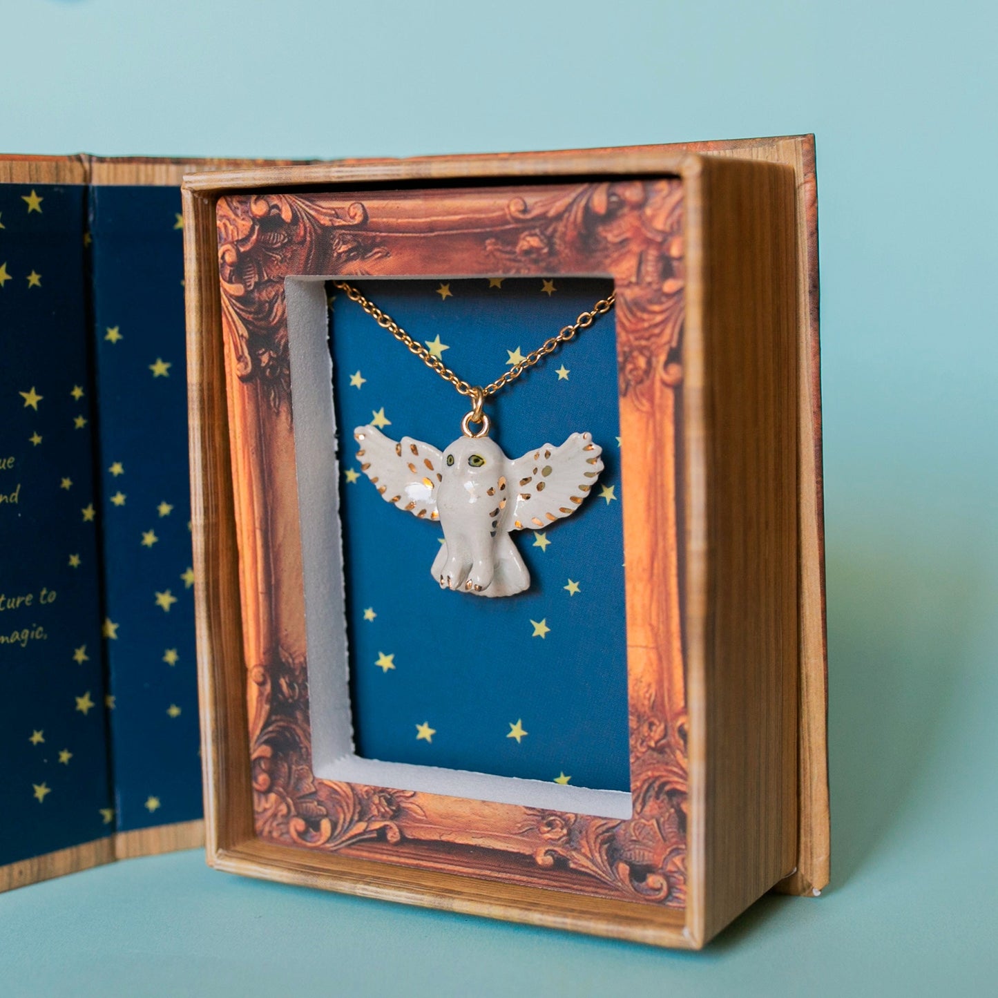 Snowy Owl Necklace with Gold Luster Accents