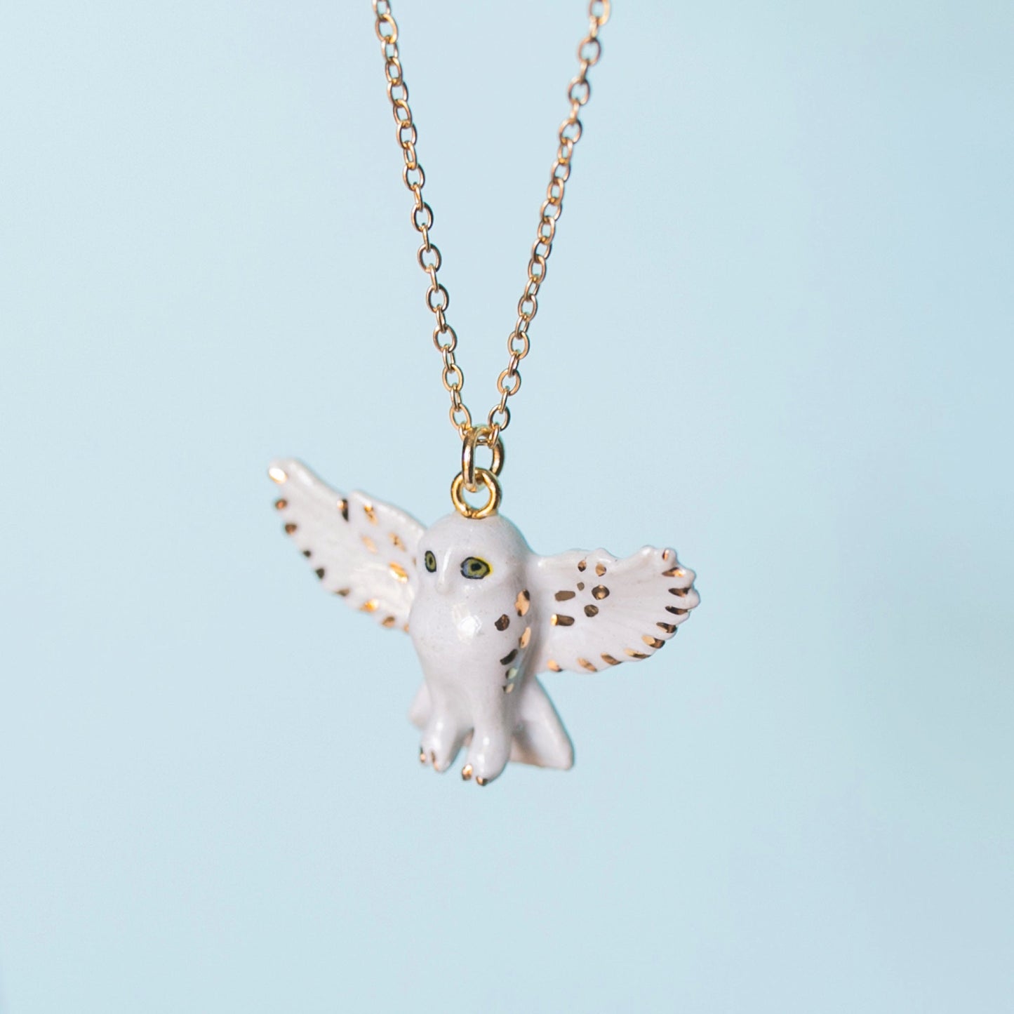 Snowy Owl Necklace with Gold Luster Accents