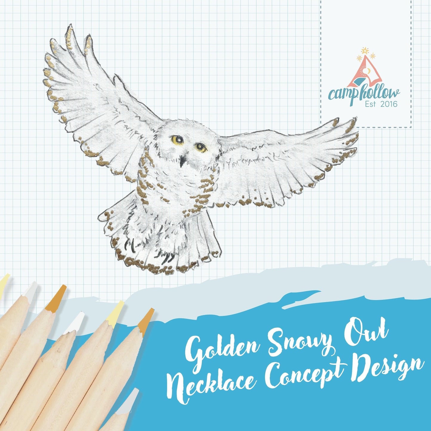 Snowy Owl Necklace with Gold Luster Accents