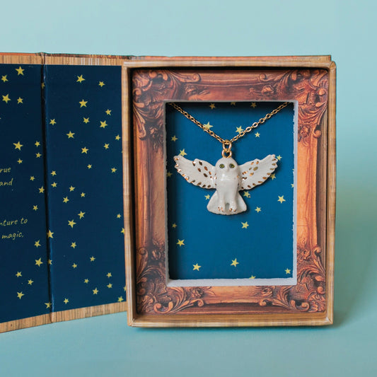 Snowy Owl Necklace with Gold Luster Accents