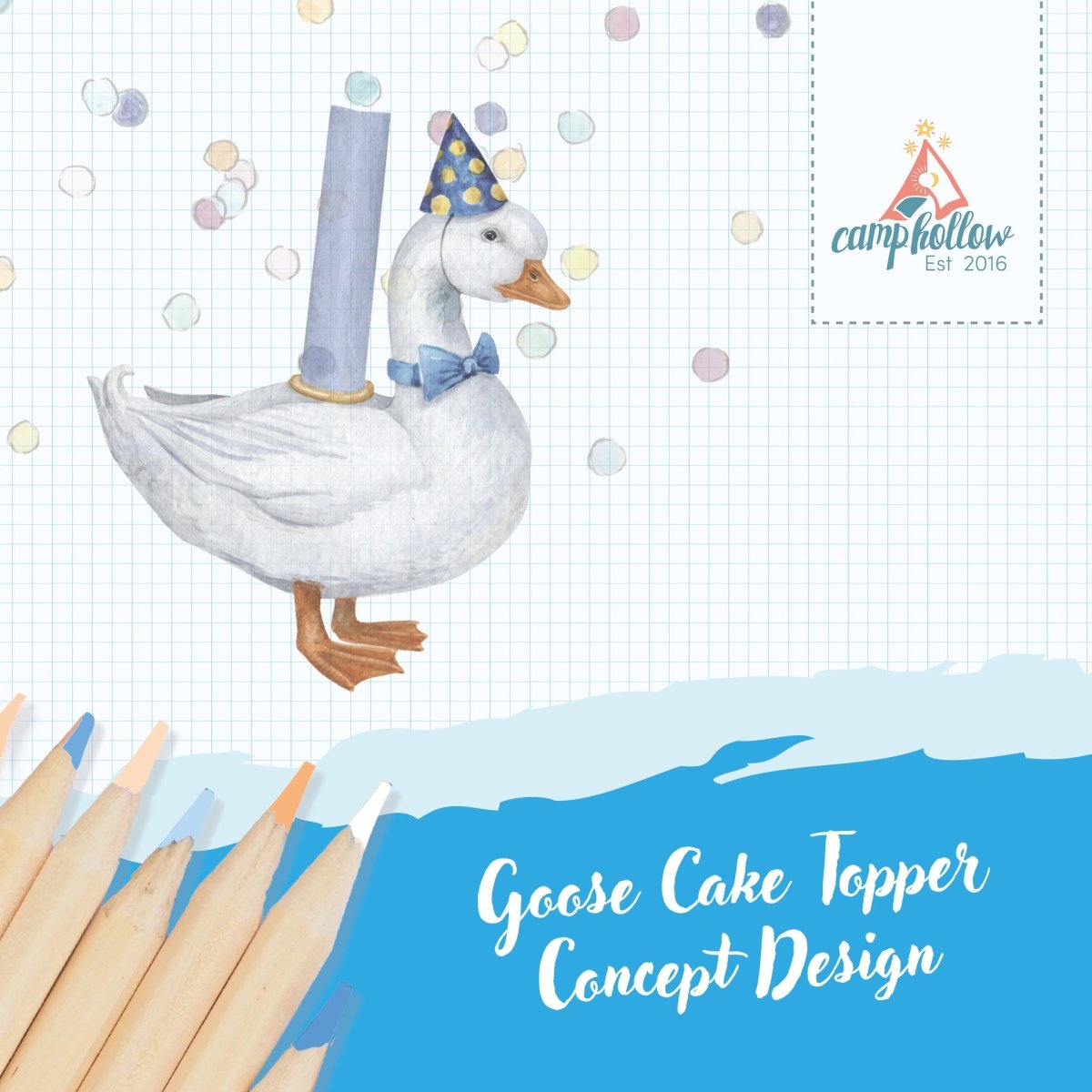 Goose Cake Topper - Blue Bowtie