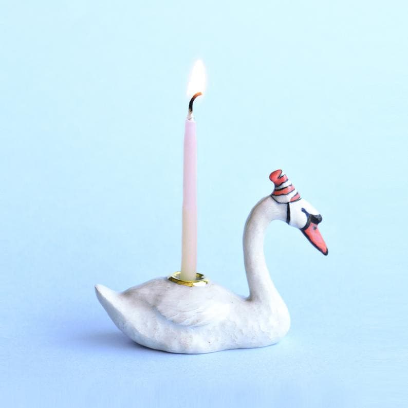 Swan Cake Topper - Graceful Swan Candle Holder