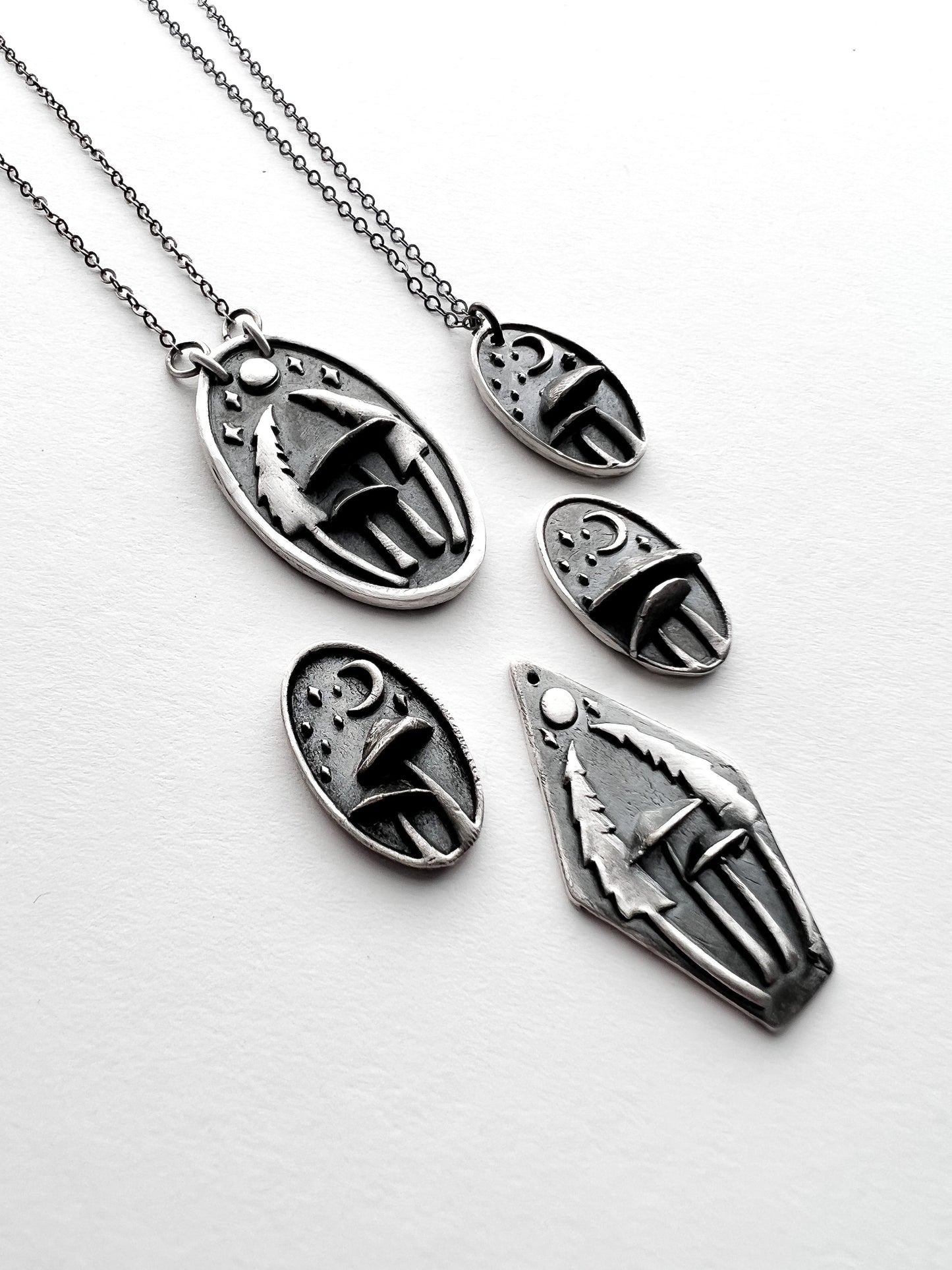 Mushrooms in the Forest Necklace - Hand Forged Silver