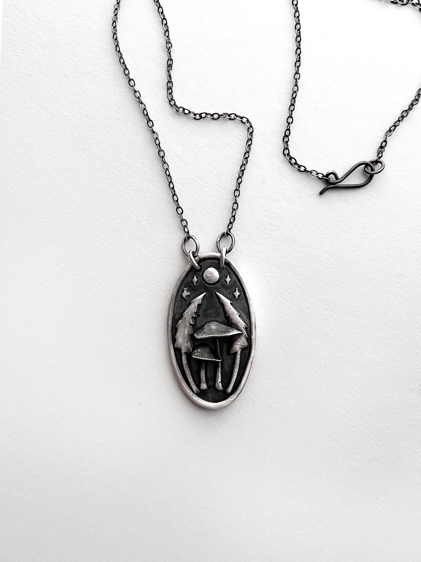 Mushrooms in the Forest Necklace - Hand Forged Silver
