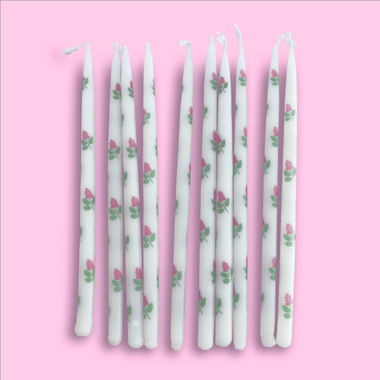Pink Floral Tapered Candles - Set of 10