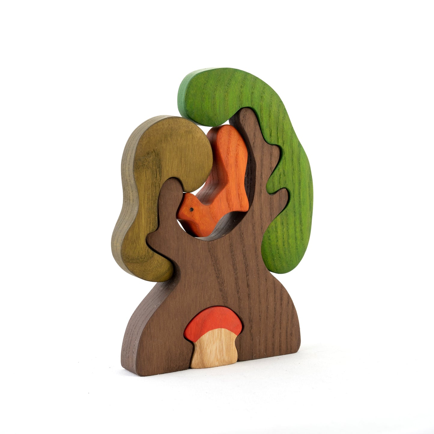 Whimsical Wooden Tree Puzzle with Squirrel and Mushroom