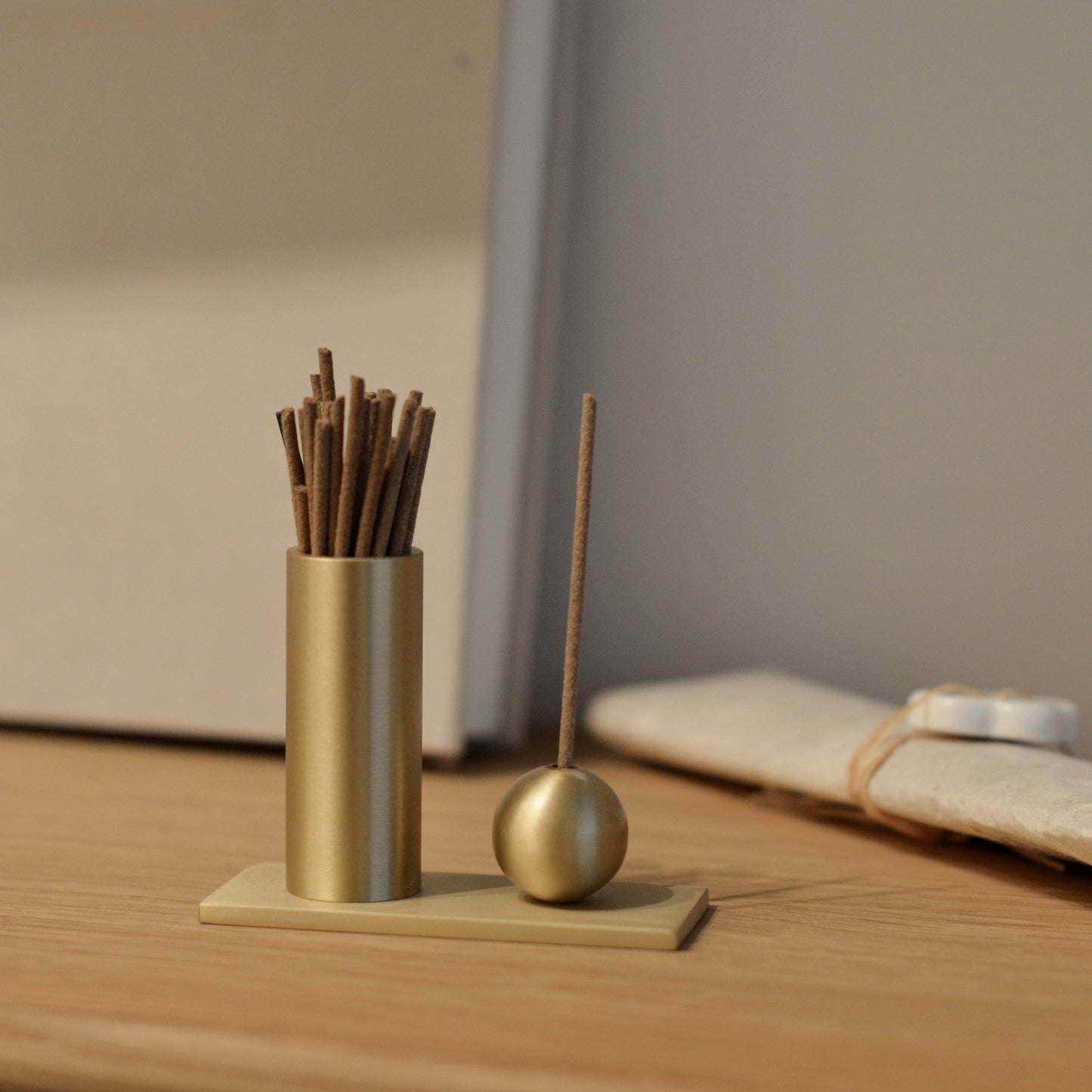 Cylinder & Sphere Brass Incense Holder