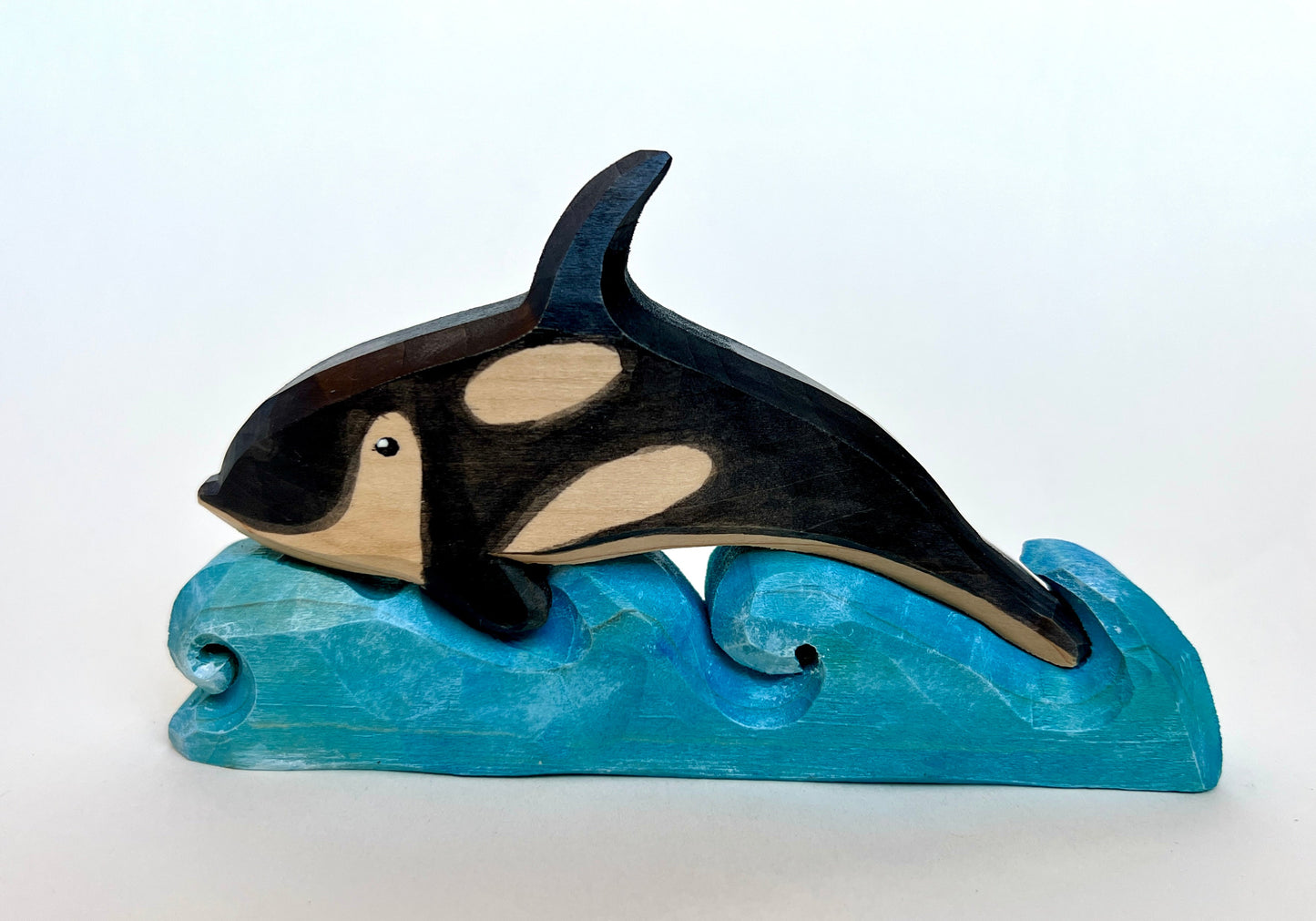 Hand Carved Wooden Orca on a Wave