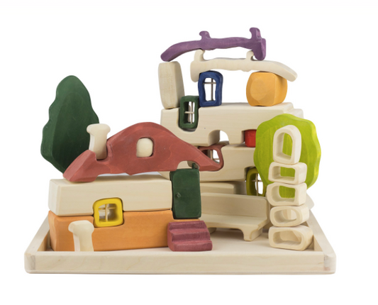 Wooden Townhouse Building Blocks Set